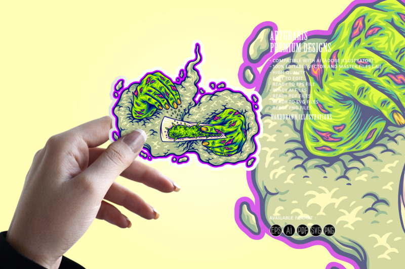 hands-crafting-weed-joint-with-smoke-effect-illustrations