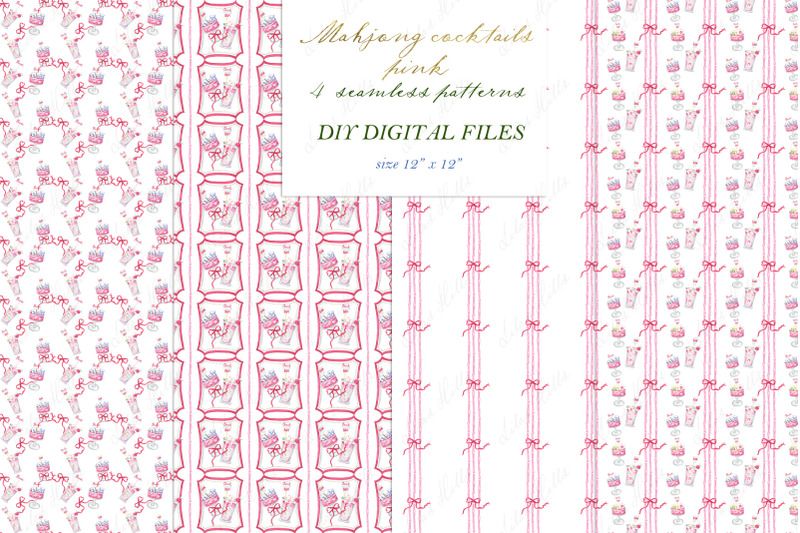 mahjong-pink-cocktails-watercolor-diy-clipart