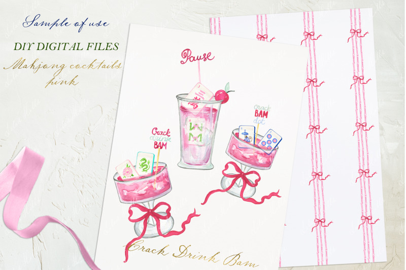 mahjong-pink-cocktails-watercolor-diy-clipart