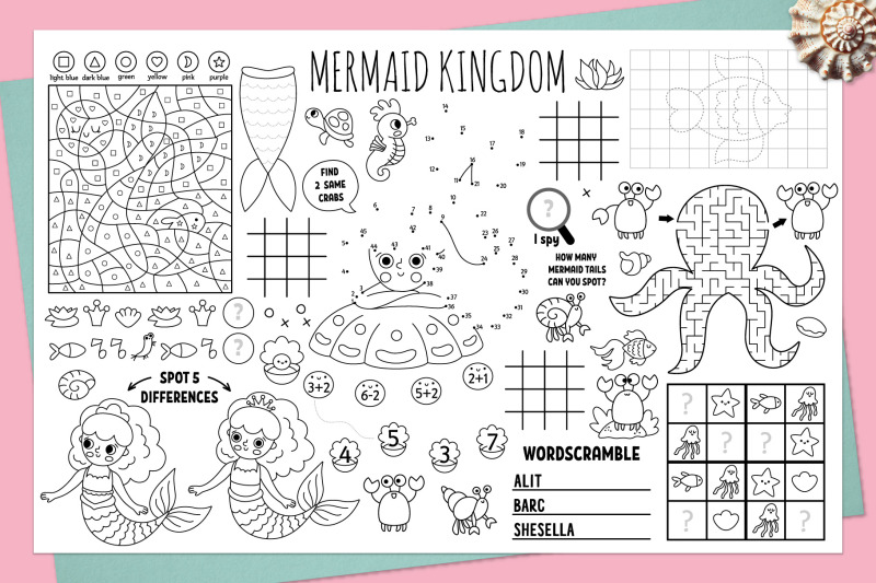 mermaid-coloring-activity-play-mats-sea-princess-placemats-collection
