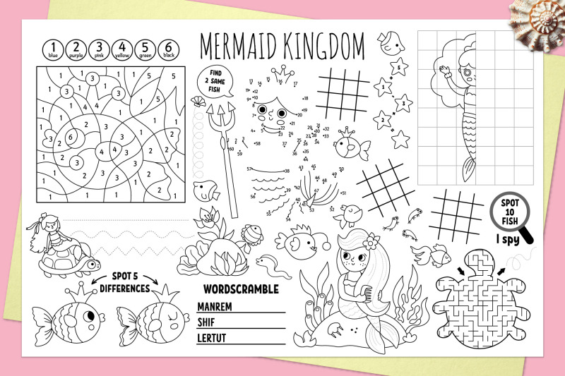mermaid-coloring-activity-play-mats-sea-princess-placemats-collection