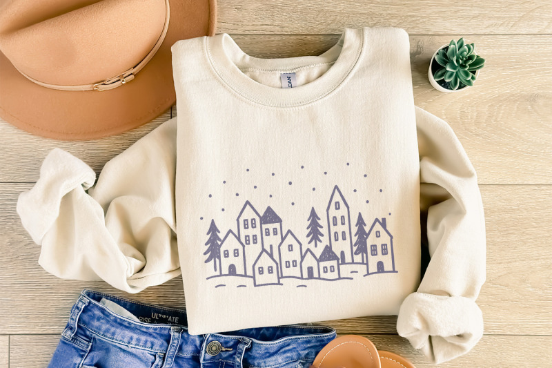 minimalist-winter-village-png-hand-drawn-christmas-village-png-art-c