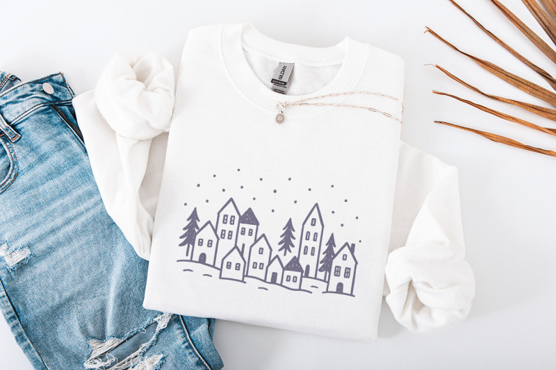minimalist-winter-village-png-hand-drawn-christmas-village-png-art-c