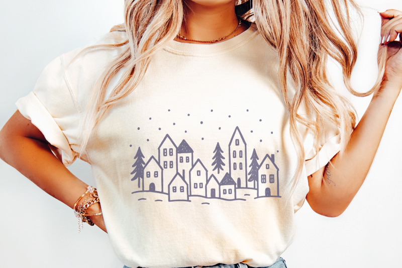 minimalist-winter-village-png-hand-drawn-christmas-village-png-art-c