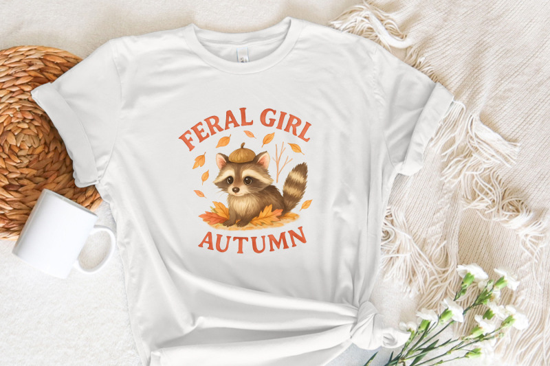 feral-girl-autumn-png-cute-raccoon-with-acorn-hat-png-cozy-fall-leav