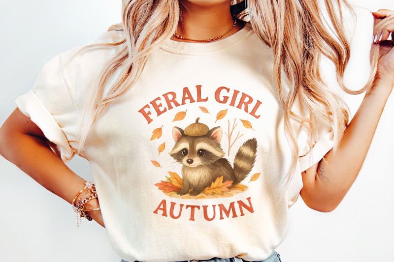feral-girl-autumn-png-cute-raccoon-with-acorn-hat-png-cozy-fall-leav