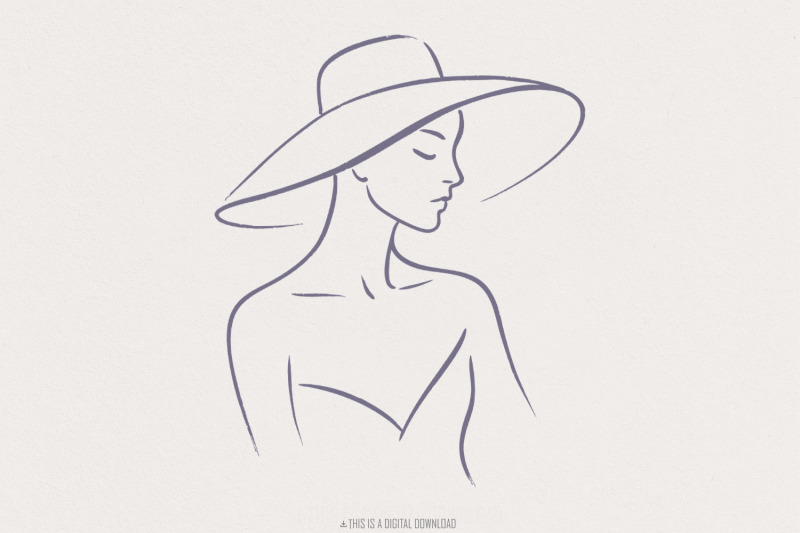 elegant-woman-with-hat-line-art-png-minimalist-fashion-png-tee-design