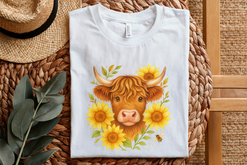 highland-cow-with-sunflowers-png-cute-farm-animal-art-country-wall-d