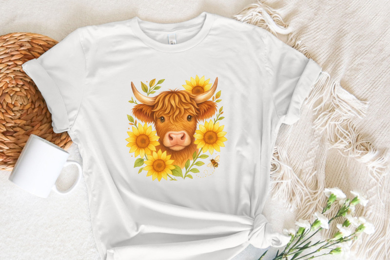 highland-cow-with-sunflowers-png-cute-farm-animal-art-country-wall-d