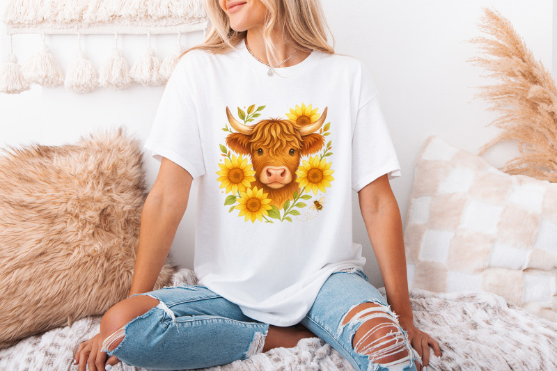 highland-cow-with-sunflowers-png-cute-farm-animal-art-country-wall-d