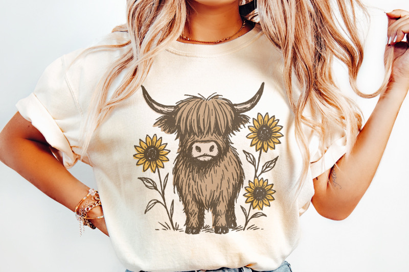 highland-cow-png-clipart-cute-cow-with-sunflowers-png-farmhouse-anim