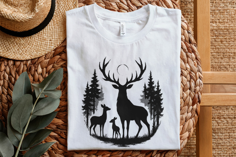 deer-silhouette-png-woodland-forest-stag-family-png-vintage-wildlife