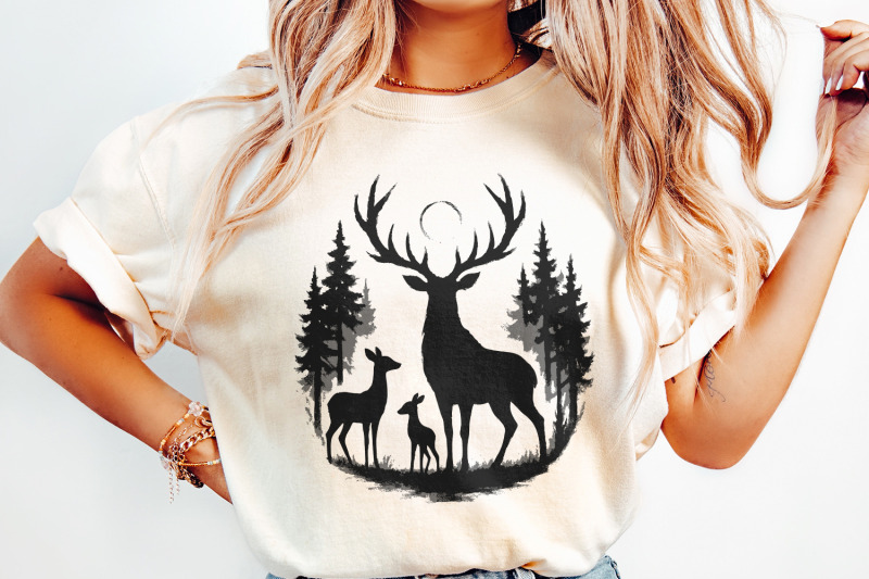 deer-silhouette-png-woodland-forest-stag-family-png-vintage-wildlife