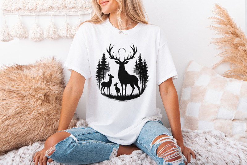 deer-silhouette-png-woodland-forest-stag-family-png-vintage-wildlife