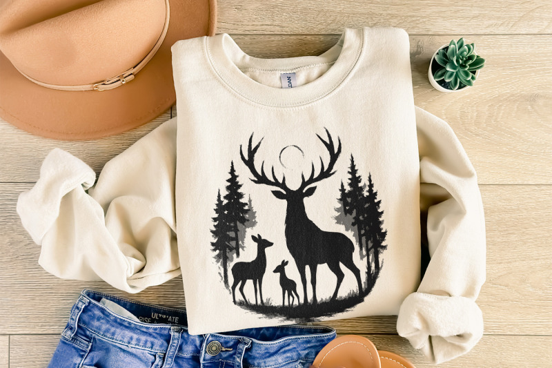 deer-silhouette-png-woodland-forest-stag-family-png-vintage-wildlife