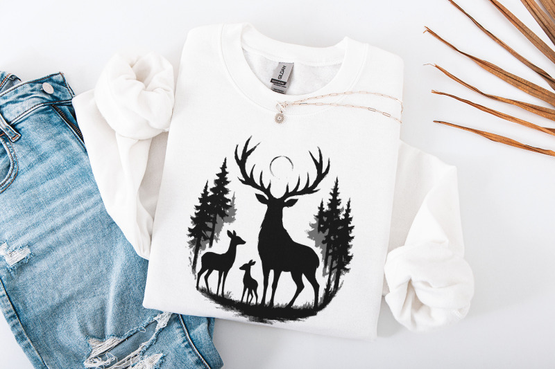deer-silhouette-png-woodland-forest-stag-family-png-vintage-wildlife