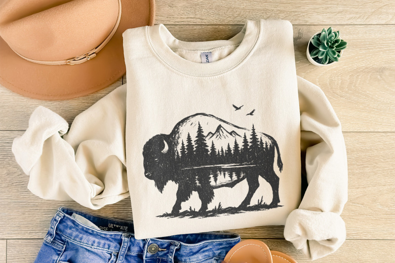 bison-double-exposure-png-nature-mountain-forest-wildlife-rustic-buf