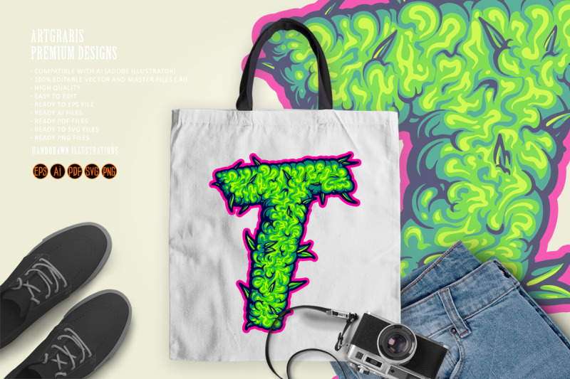 green-t-letter-with-marijuana-leaf-design