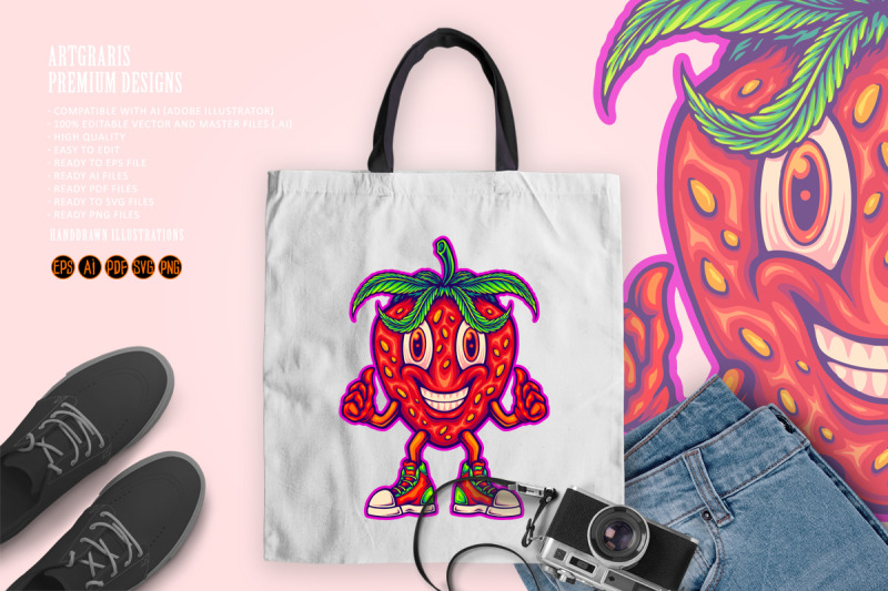 happy-strawberry-weed-straint-mascot