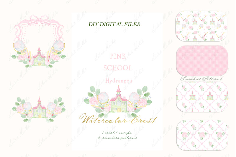 school-pink-family-hydrangea-watercolor-crest-diy