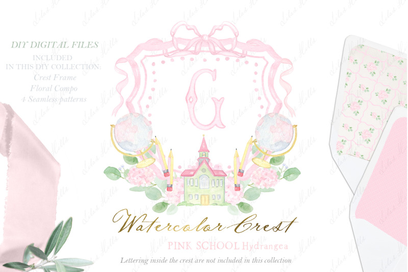 school-pink-family-hydrangea-watercolor-crest-diy
