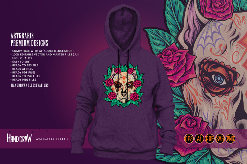 mexican-floral-dog-skull-with-roses-and-leaf-ornaments