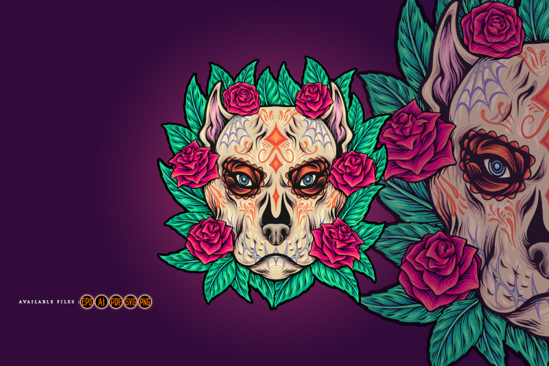 mexican-floral-dog-skull-with-roses-and-leaf-ornaments