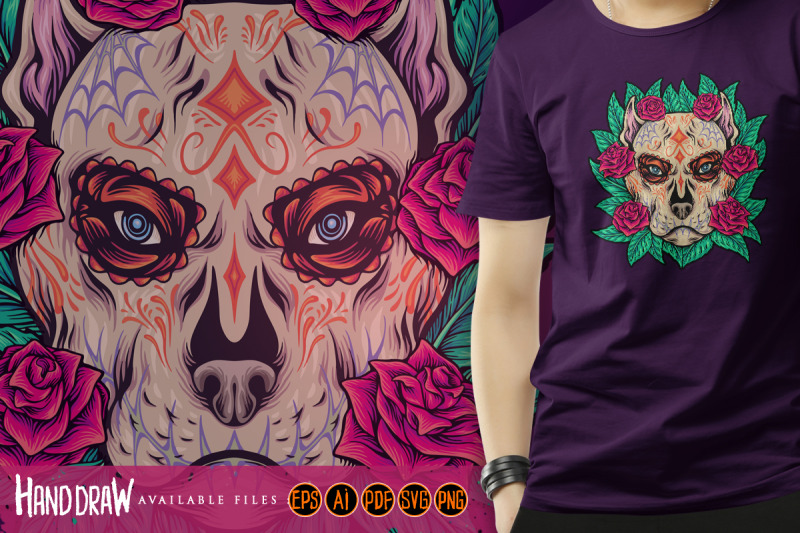 mexican-floral-dog-skull-with-roses-and-leaf-ornaments