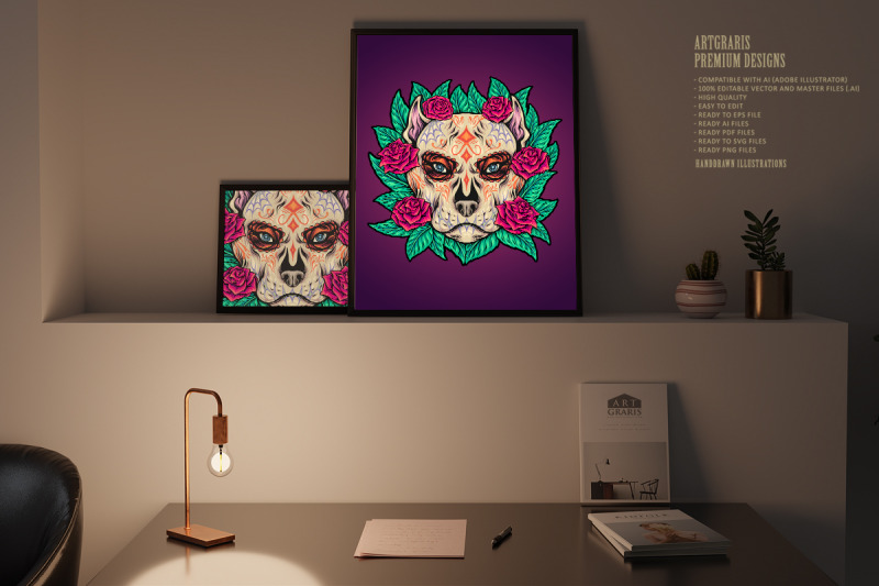 mexican-floral-dog-skull-with-roses-and-leaf-ornaments