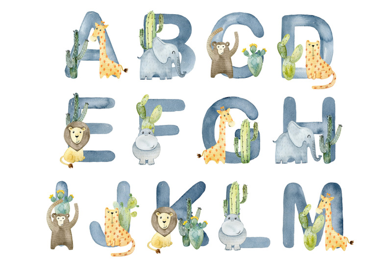 watercolor-alphabet-with-animals