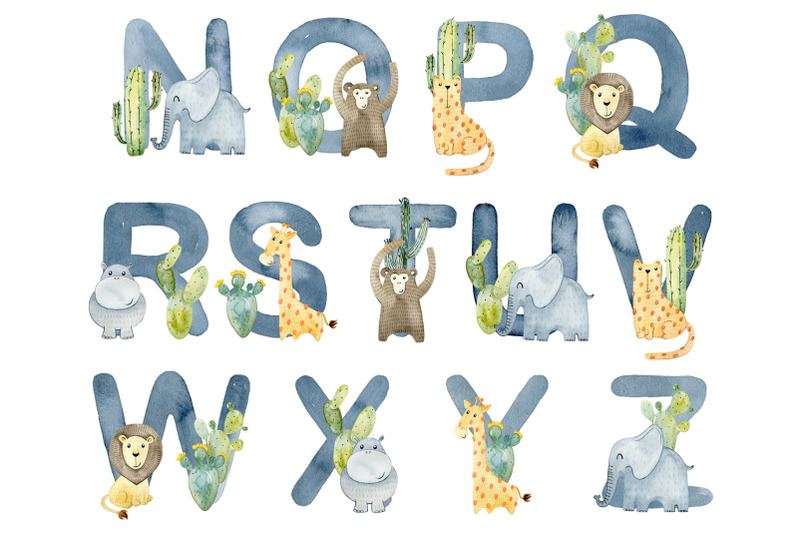 watercolor-alphabet-with-animals