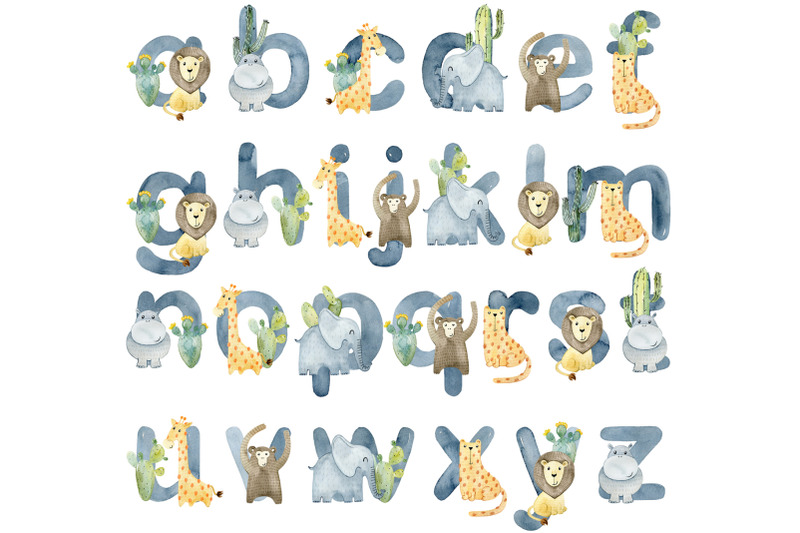 watercolor-alphabet-with-animals