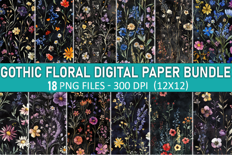 gothic-floral-digital-paper-bundl