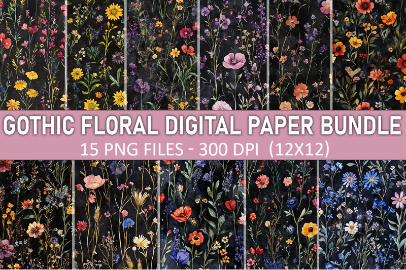 gothic-floral-digital-paper-bundle