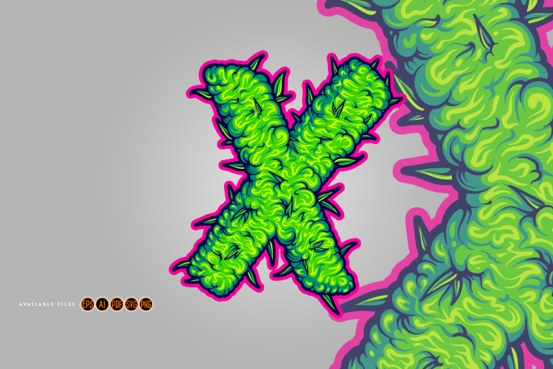 weed-green-x-letter-handdrawn-illustrations