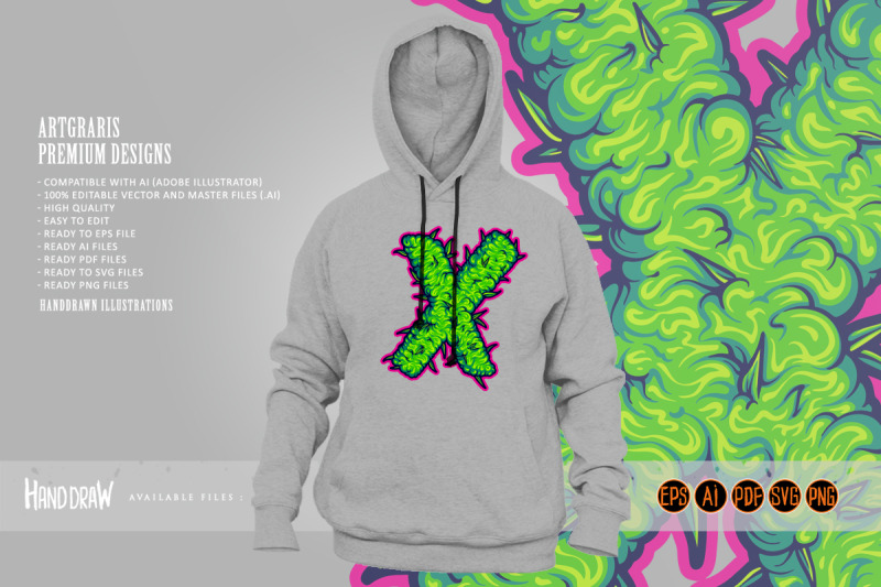weed-green-x-letter-handdrawn-illustrations