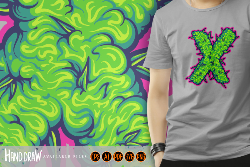 weed-green-x-letter-handdrawn-illustrations