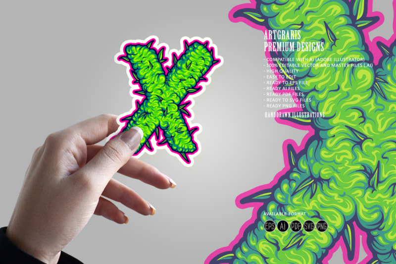 weed-green-x-letter-handdrawn-illustrations