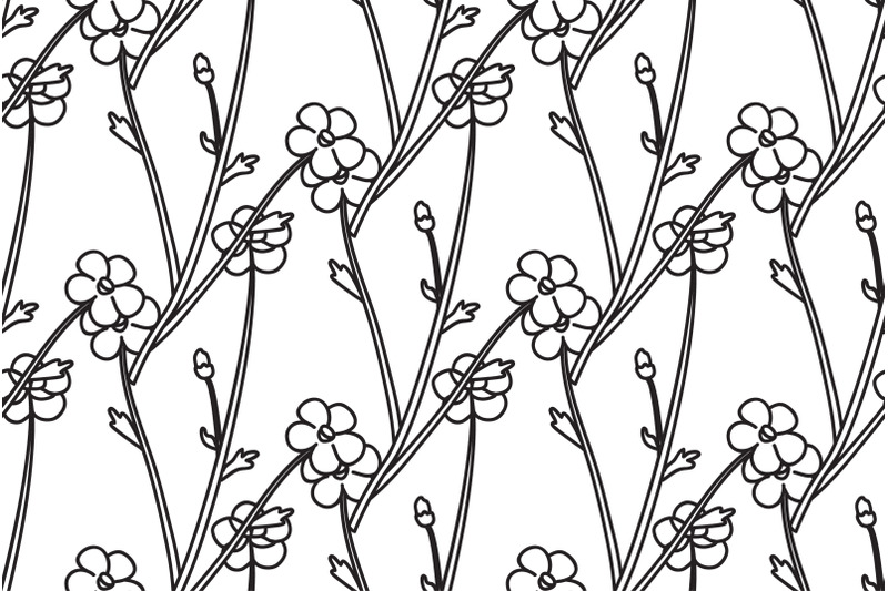 line-art-botanical-floral-meadow-seamless-pattern-vector-illustration