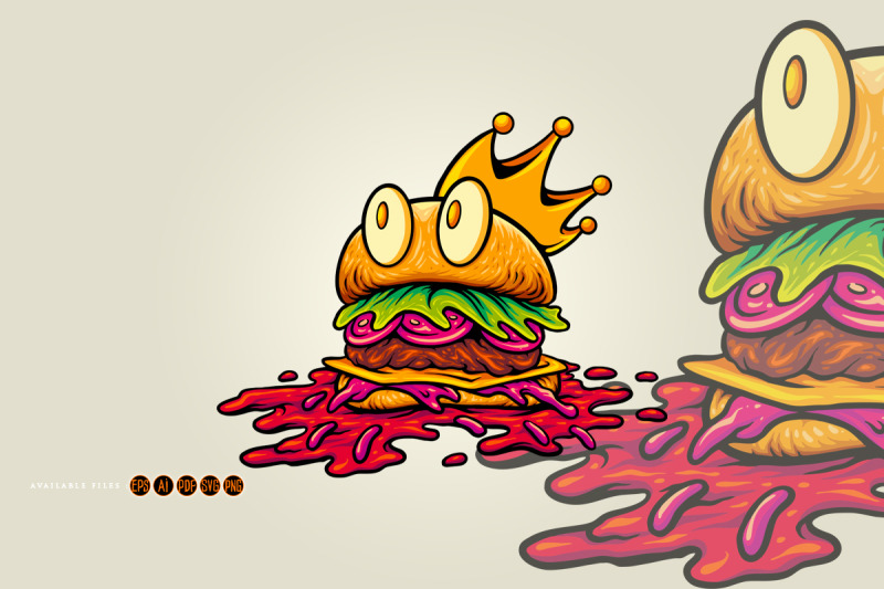 royal-burger-mascot-with-crown-and-melting-sauce