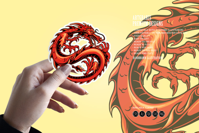retro-dragon-coiled-in-circular-layout
