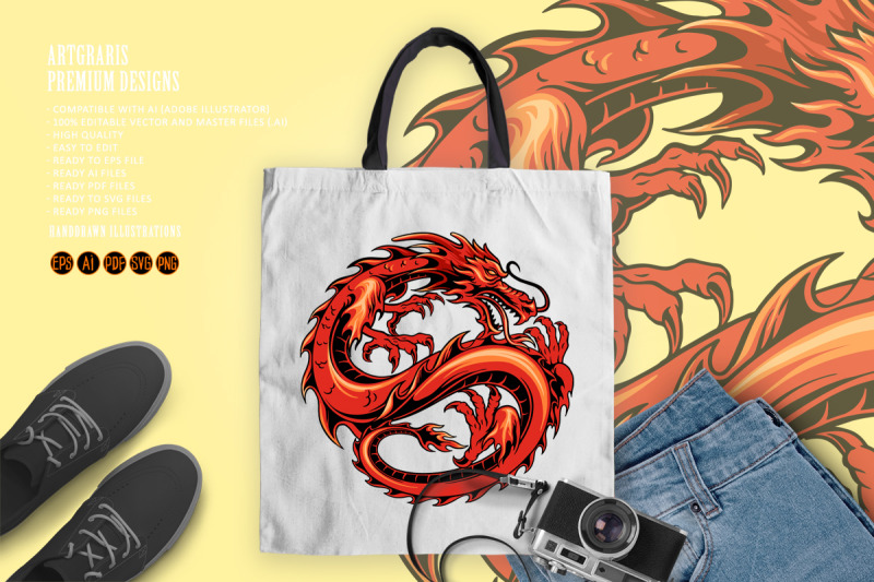 retro-dragon-coiled-in-circular-layout