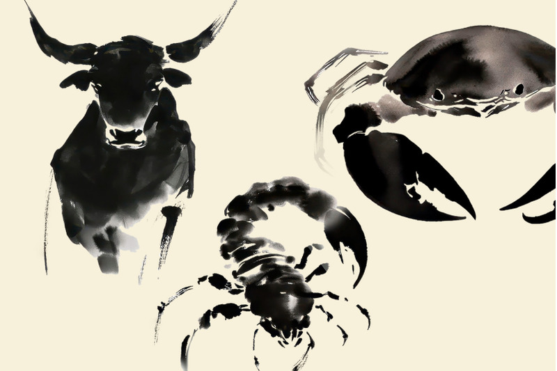 ink-zodiac-signs-clipart-collection