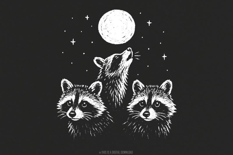 moonlit-raccoon-trio-png-woodland-animal-png-forest-animal-png-hand