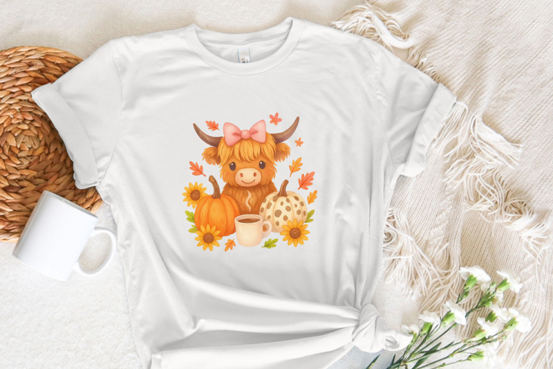 highland-cow-fall-png-autumn-png-pumpkin-png-cozy-coffee-cow-cute