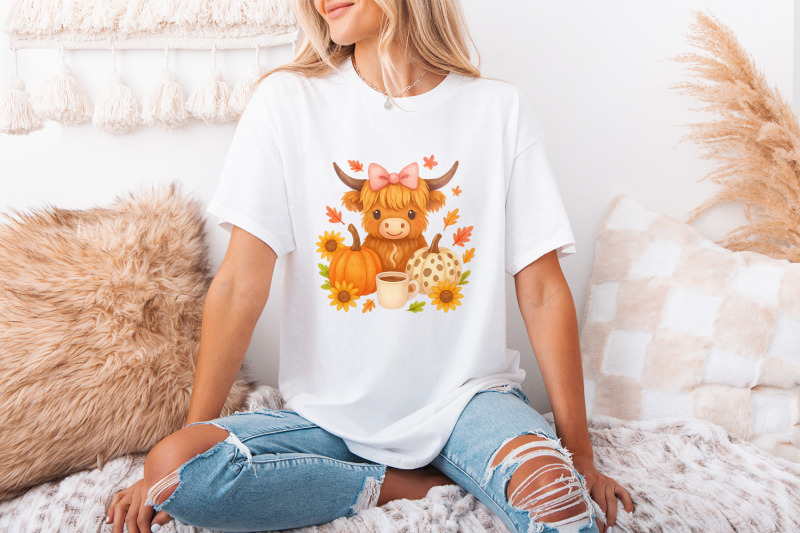 highland-cow-fall-png-autumn-png-pumpkin-png-cozy-coffee-cow-cute