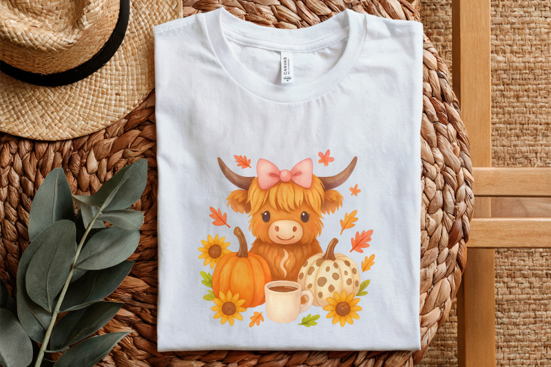 highland-cow-fall-png-autumn-png-pumpkin-png-cozy-coffee-cow-cute