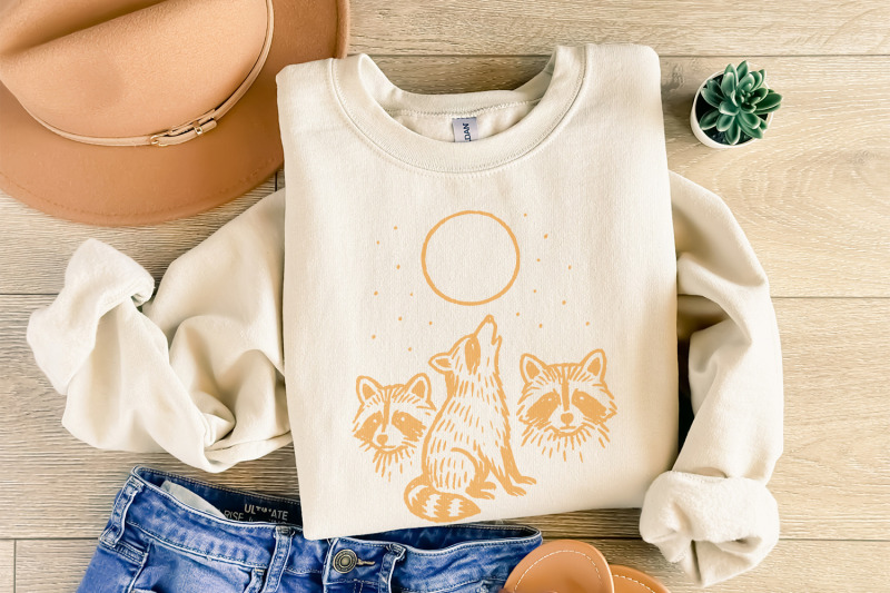 raccoon-trio-png-clipart-howling-at-moon-cute-forest-animal-png-art-d