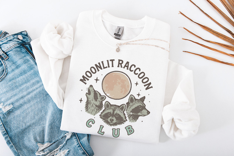 moonlit-raccoon-club-png-retro-raccoon-shirt-png-animal-night-moon-a