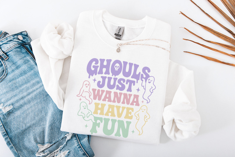 ghouls-just-wanna-have-fun-png-cute-ghost-retro-halloween-png-spooky